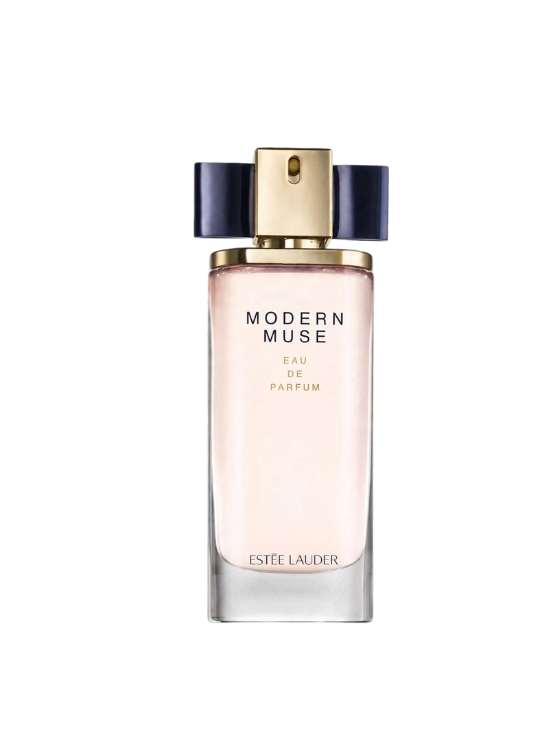 Euaden Estée Lauder Modern Muse kadın parfümü, şık fiyonk detaylı kapaklı 50 ml cam şişe tasarımı.