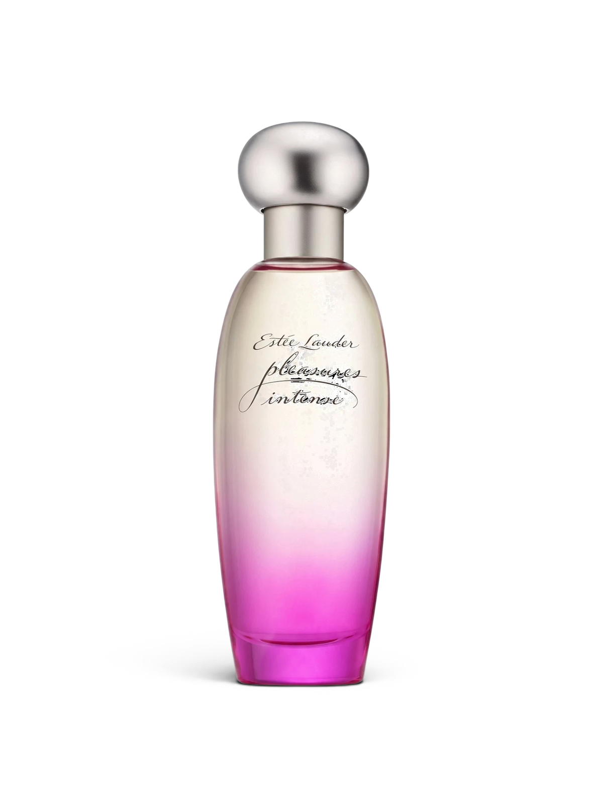 euaden Estée Lauder Pleasures Intense kadın parfümü, pembe ve şeffaf geçişli zarif cam şişesiyle çiçeksi koku.