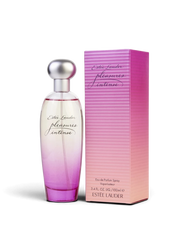 euaden Estée Lauder Pleasures Intense kadın parfümü, pembe ve şeftali tonlarında şık cam şişe ve kutu tasarımı