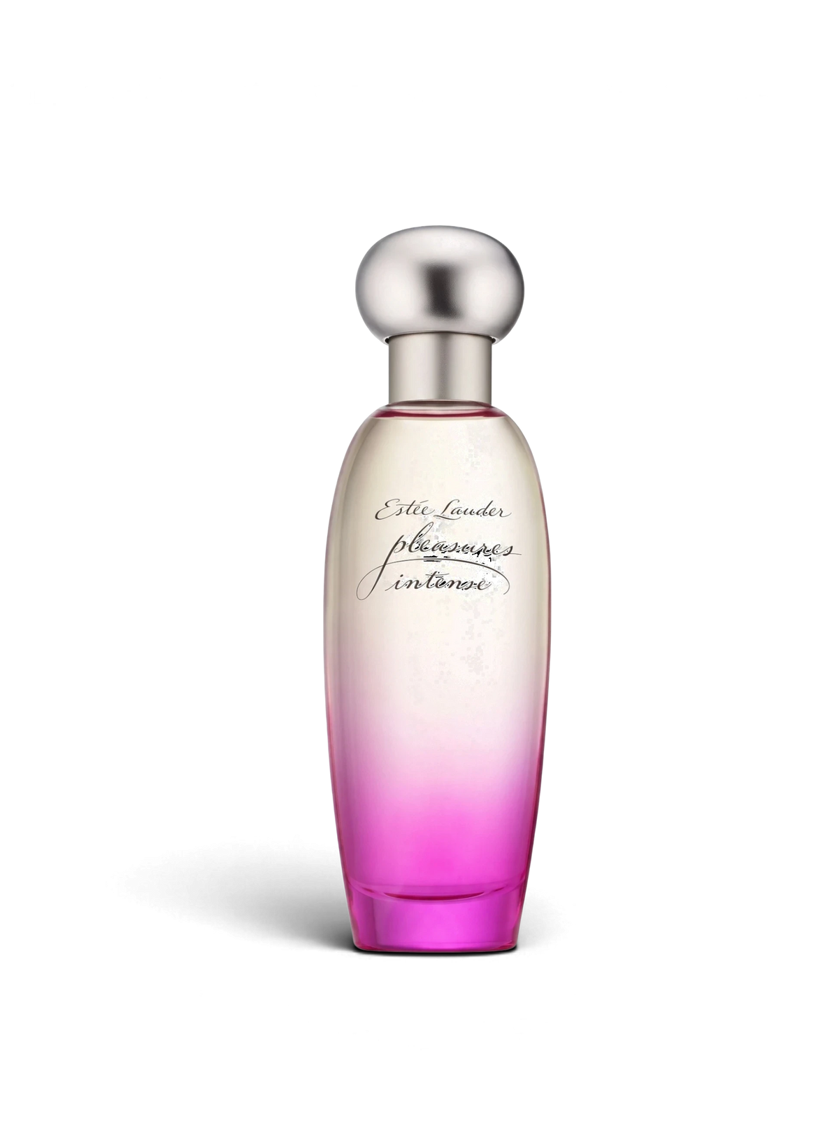euaden Estée Lauder Pleasures Intense kadın parfümü, pembe ve şeffaf geçişli zarif cam şişesiyle çiçeksi koku.