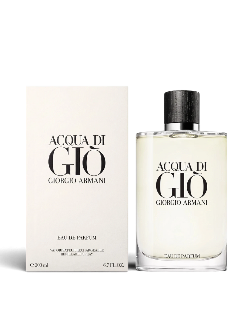 Euaden Giorgio Armani Acqua Di Giò Pour Homme EDP parfüm şişesi ve beyaz kutusu, modern ve ferah erkek kokusu.