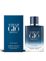 euaden Giorgio Armani Acqua Di Gio Profondo erkek parfümü, koyu mavi degradeli cam şişesi ve kutusu ile