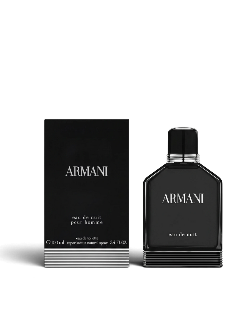 euaden Giorgio Armani Eau de Nuit erkek parfümü, 100 ml siyah şişe ve kutu tasarımı ile sofistike bir koku.