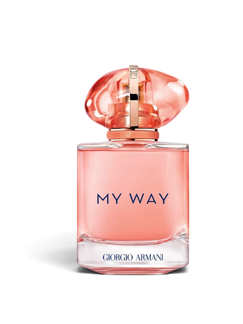 euaden Giorgio Armani My Way Ylang kadın parfümü, şık cam şişesi ve pembe tonlarıyla zarif çiçeksi koku tasarımı