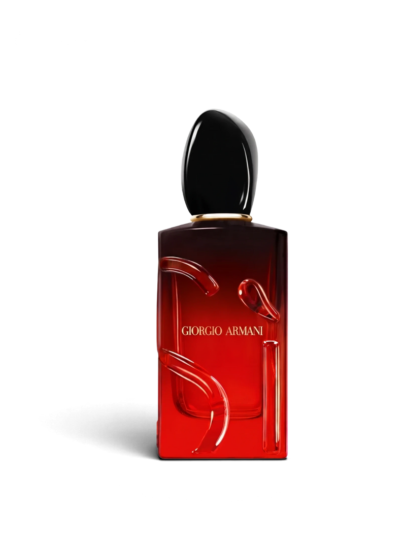 euaden Giorgio Armani Si Passione Intense kadın parfümü, kırmızıdan siyaha geçişli şık cam şişe tasarımı