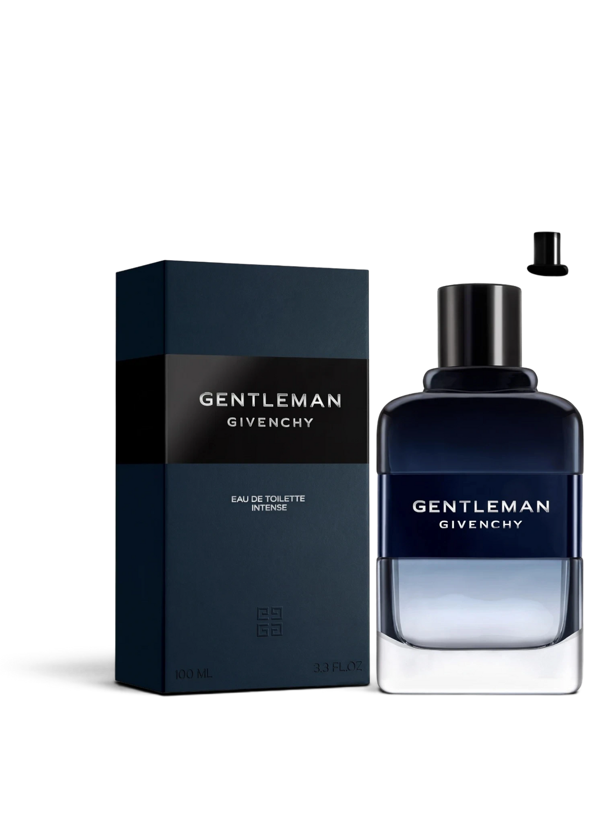 euaden Givenchy Gentleman Intense erkek parfümü 100 ml lacivert cam şişe ve kutu tasarımı