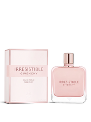 euaden Givenchy Irresistible Rose Velvet kadın parfümü, şık pembe cam şişesi ve uyumlu kutu tasarımı ile.