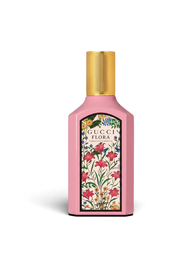 euaden Gucci Flora Gorgeous Gardenia kadın parfümü, pembe şişeli ve çiçek desenli zarif tasarım
