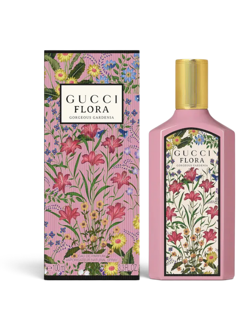 euaden Gucci Flora Gorgeous Gardenia EDP 100 ml pembe şişeli ve çiçek desenli kutulu kadın parfümü