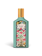 euaden Gucci Flora Gorgeous Jasmine kadın parfümü, turkuaz şişeli ve çiçek desenli zarif cam tasarım