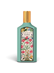 euaden Gucci Flora Gorgeous Jasmine kadın parfümü, turkuaz şişeli ve çiçek desenli zarif cam tasarım