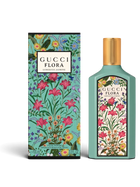 euaden Gucci Flora Gorgeous Jasmine 100 ml kadın parfümü, çiçek desenli turkuaz şişesi ve kutusu ile