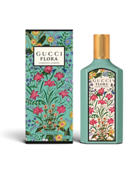 euaden Gucci Flora Gorgeous Jasmine 100 ml kadın parfümü, çiçek desenli turkuaz şişesi ve kutusu ile