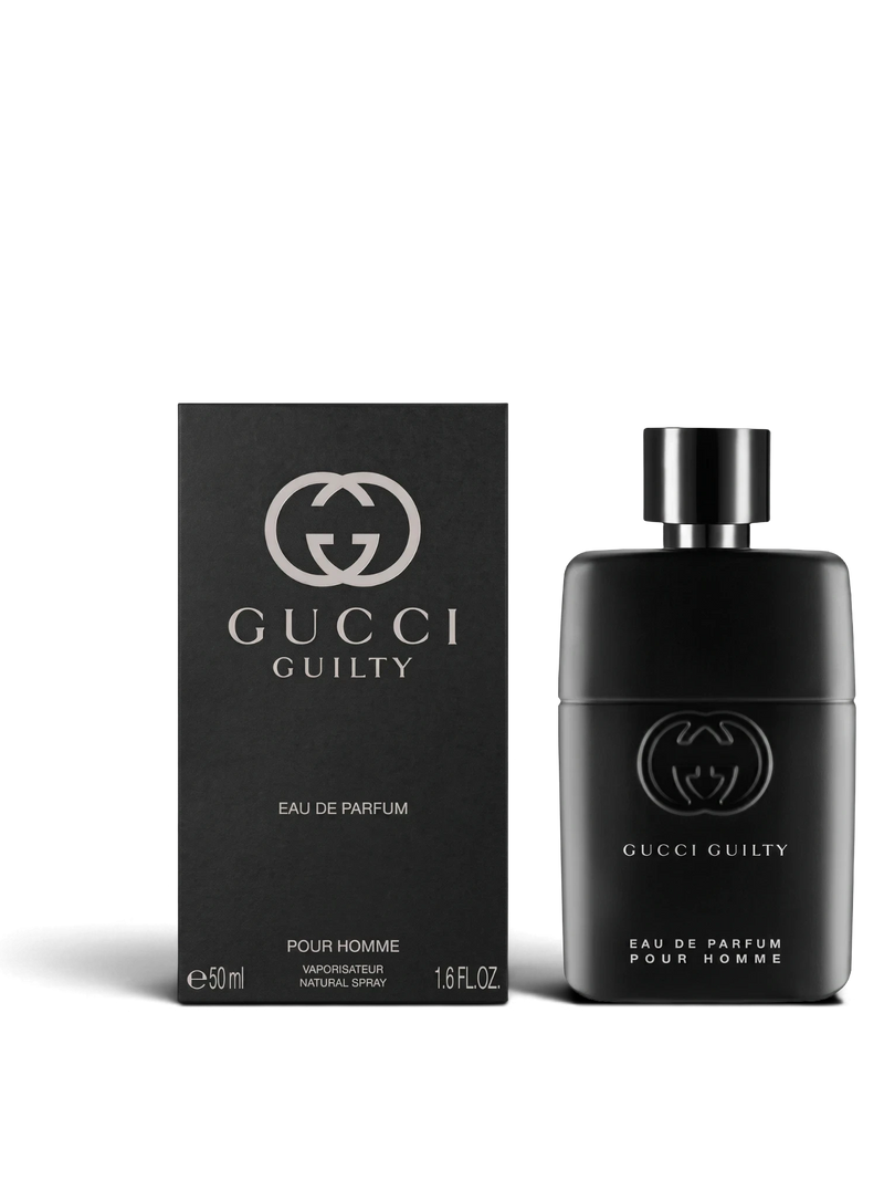 euaden Gucci Guilty Pour Homme EDP 150 ml erkek parfümü, siyah şişe ve kutu tasarımı ile odunsu ve baharatlı koku
