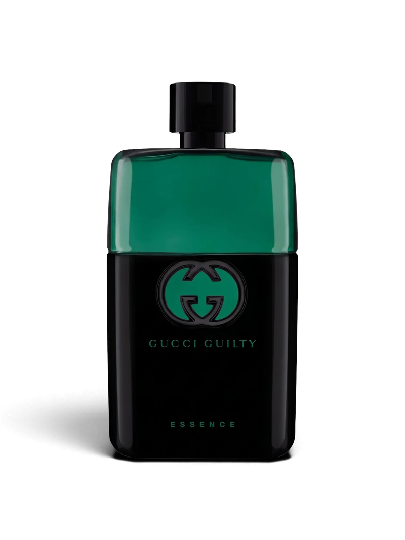 euaden Gucci Guilty Essence Pour Homme erkek parfümü, yeşil ve siyah cam şişe tasarımıyla modern ve sofistike bir görünüm