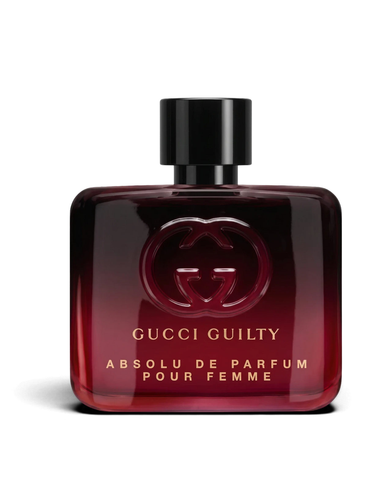 euaden Gucci Guilty Absolute Pour Femme 60 ml kadın parfümü, koyu kırmızı cam şişesi ve ikonik Gucci logosu ile