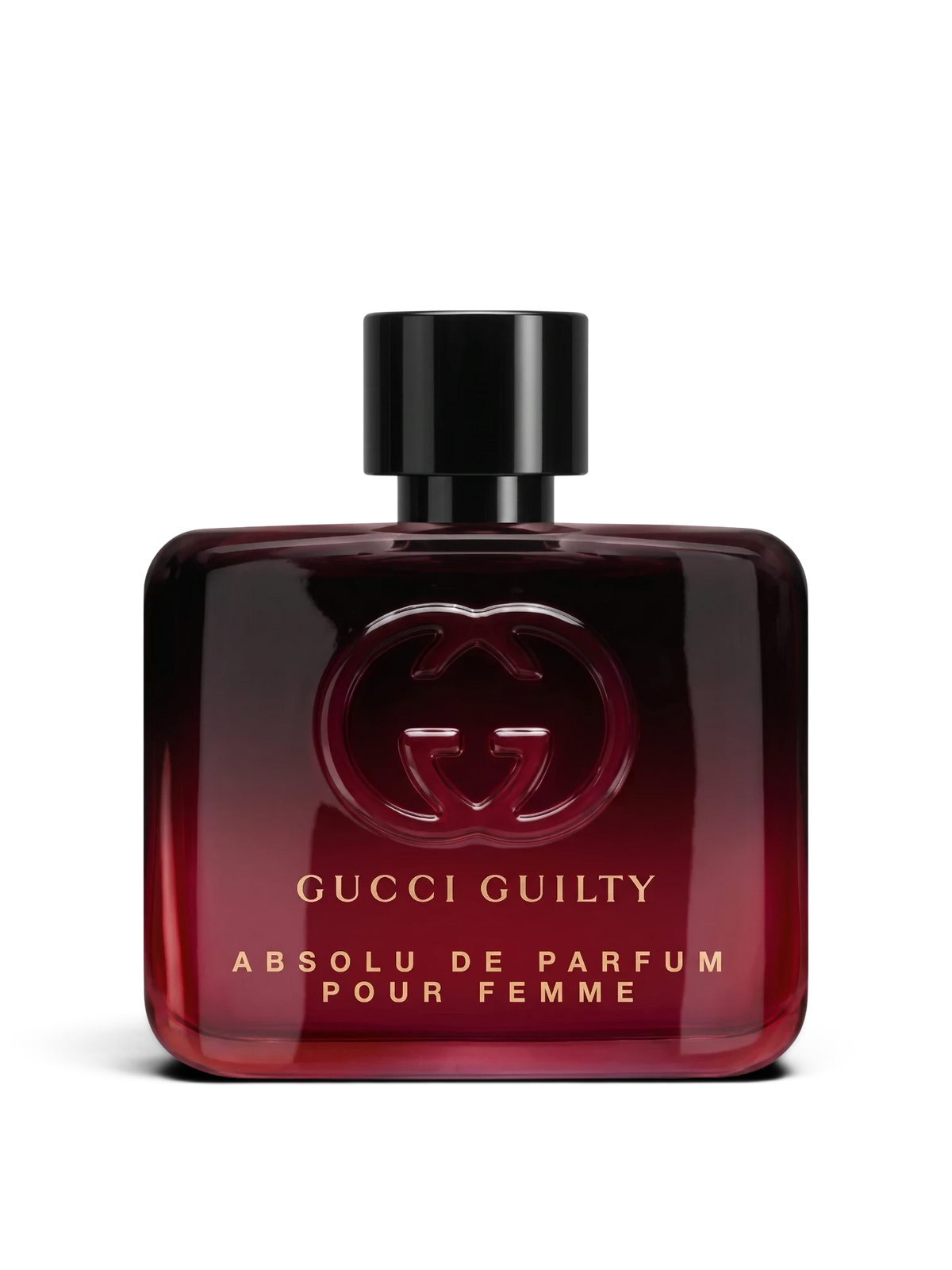 euaden Gucci Guilty Absolute Pour Femme 60 ml kadın parfümü, koyu kırmızı cam şişesi ve ikonik Gucci logosu ile
