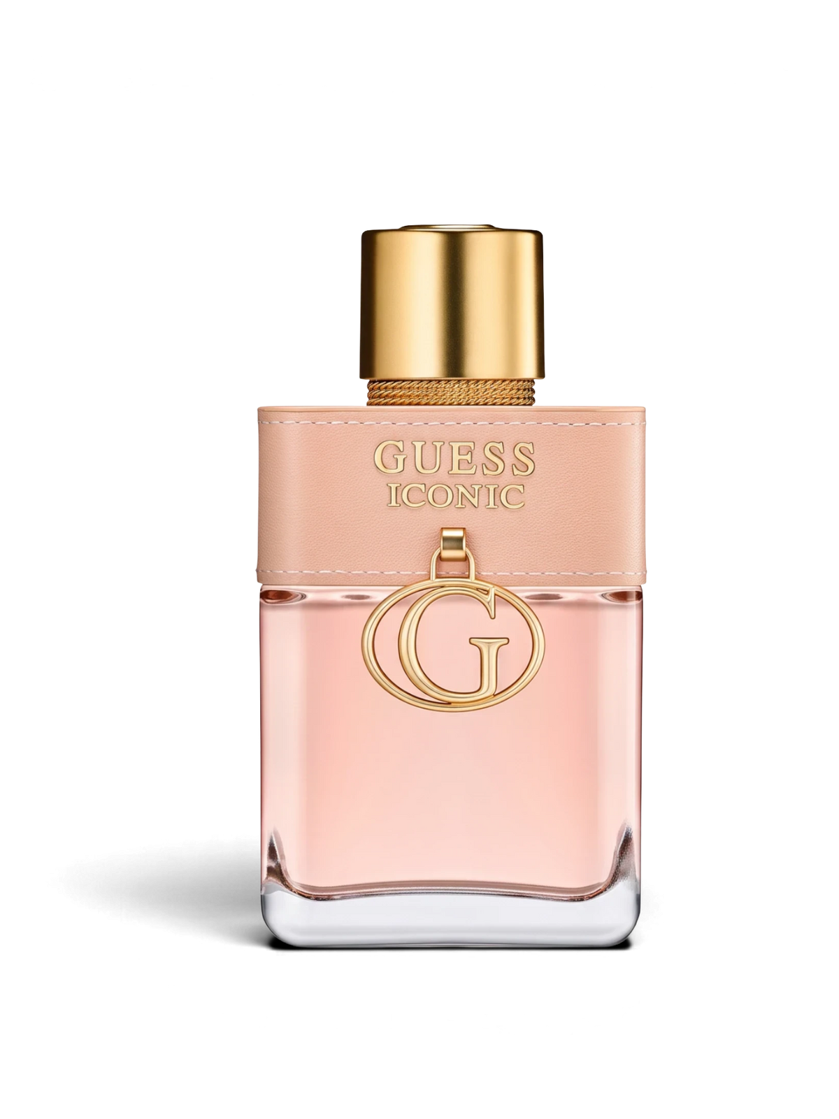 euaden GUESS Iconic Woman EDP 100 ml pembe cam şişeli, altın detaylı ve deri görünümlü kapaklı kadın parfümü