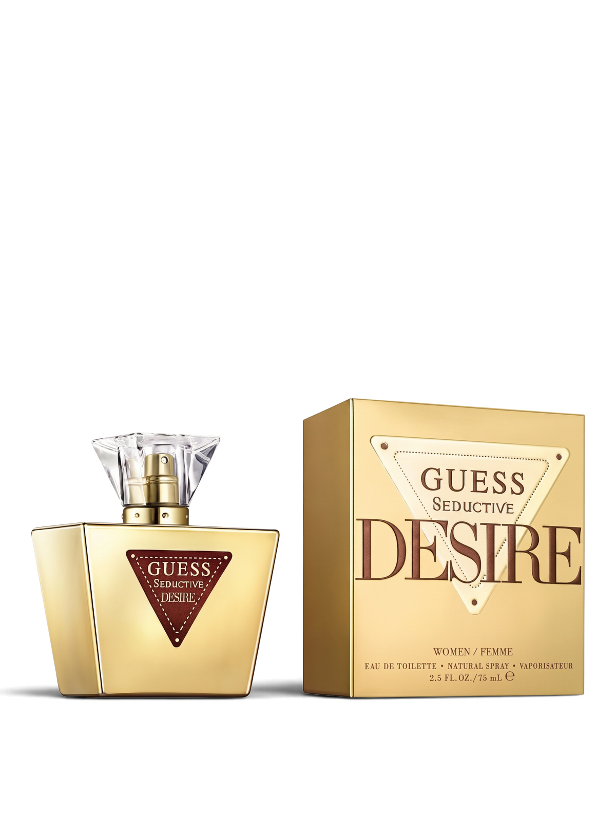 euaden Guess Seductive Desire kadın parfümü, altın renkli şık şişesi ve kutusu ile 75 ml EDT
