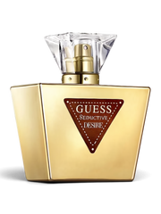 euaden Guess Seductive Desire kadın parfümü, altın renkli şık şişesi ve ikonik üçgen logolu tasarımıyla 75 ml EDT