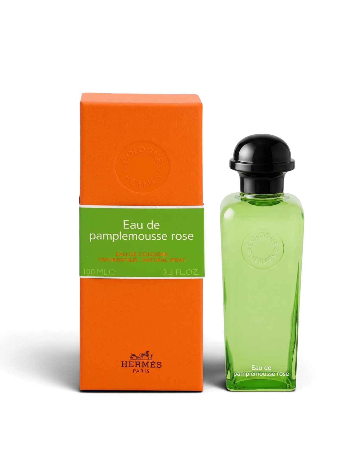 euaden HERMÈS Eau de Pamplemousse Rose 100 ml unisex kolonya, turuncu kutusu ve yeşil cam şişesiyle zarif bir sunumda.