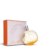 euaden HERMÈS Eau des Merveilles 100 ml EDT parfüm, üzerinde yıldız desenleri olan ikonik yuvarlak cam şişesi ve kutusu