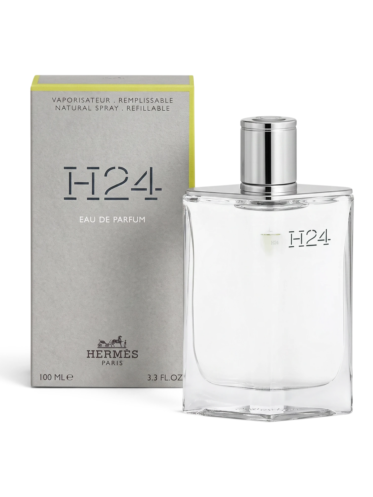 euaden tarafından sunulan, gri kutulu ve şık cam şişeli 100 ml HERMÈS H24 erkek parfümü