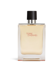 euaden HERMÈS Terre d'Hermès erkek parfümü, şık cam şişesi ve siyah kapağı ile odunsu ve narenciye notalı koku.