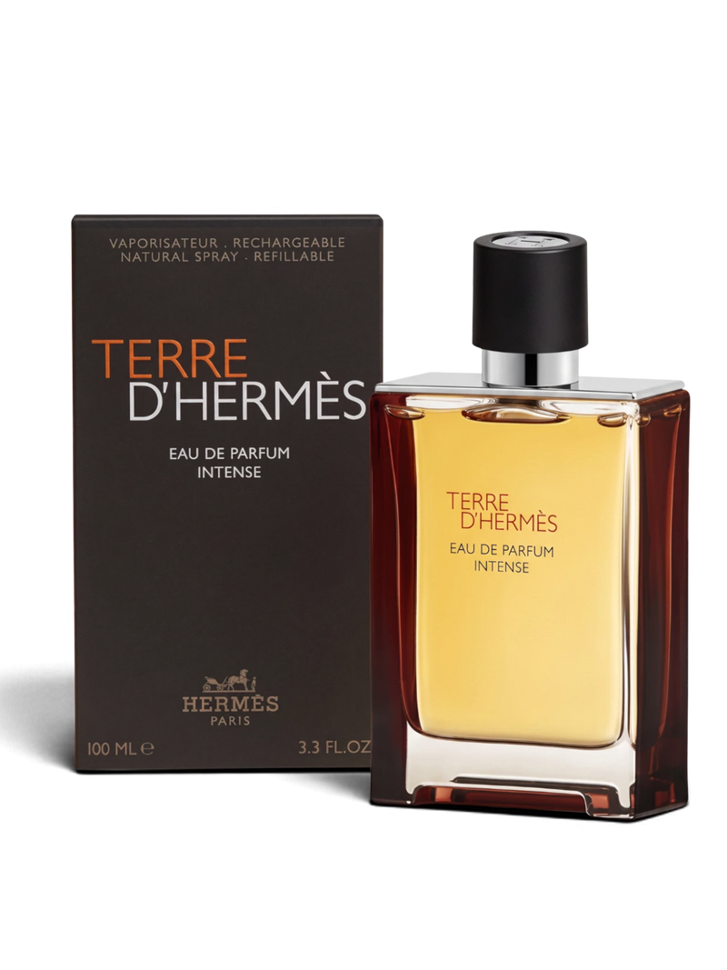 euaden tarafından sunulan, 100 ml şişesi ve kutusuyla HERMÈS Terre d'Hermès Intense erkek parfümü