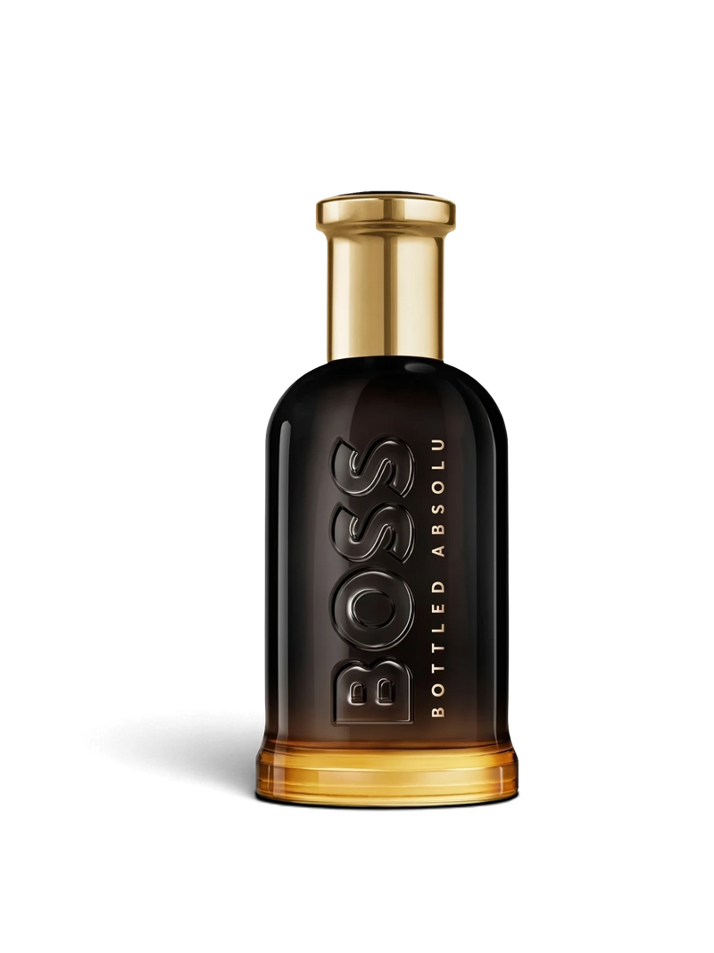 euaden HUGO BOSS Boss Bottled Absolu erkek parfümü, altın kapaklı koyu cam şişe tasarımıyla yoğun ve lüks bir koku.