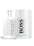 euaden HUGO BOSS Boss Bottled Unlimited erkek parfümü, beyaz şişe ve kutu tasarımı ile ferah odunsu koku