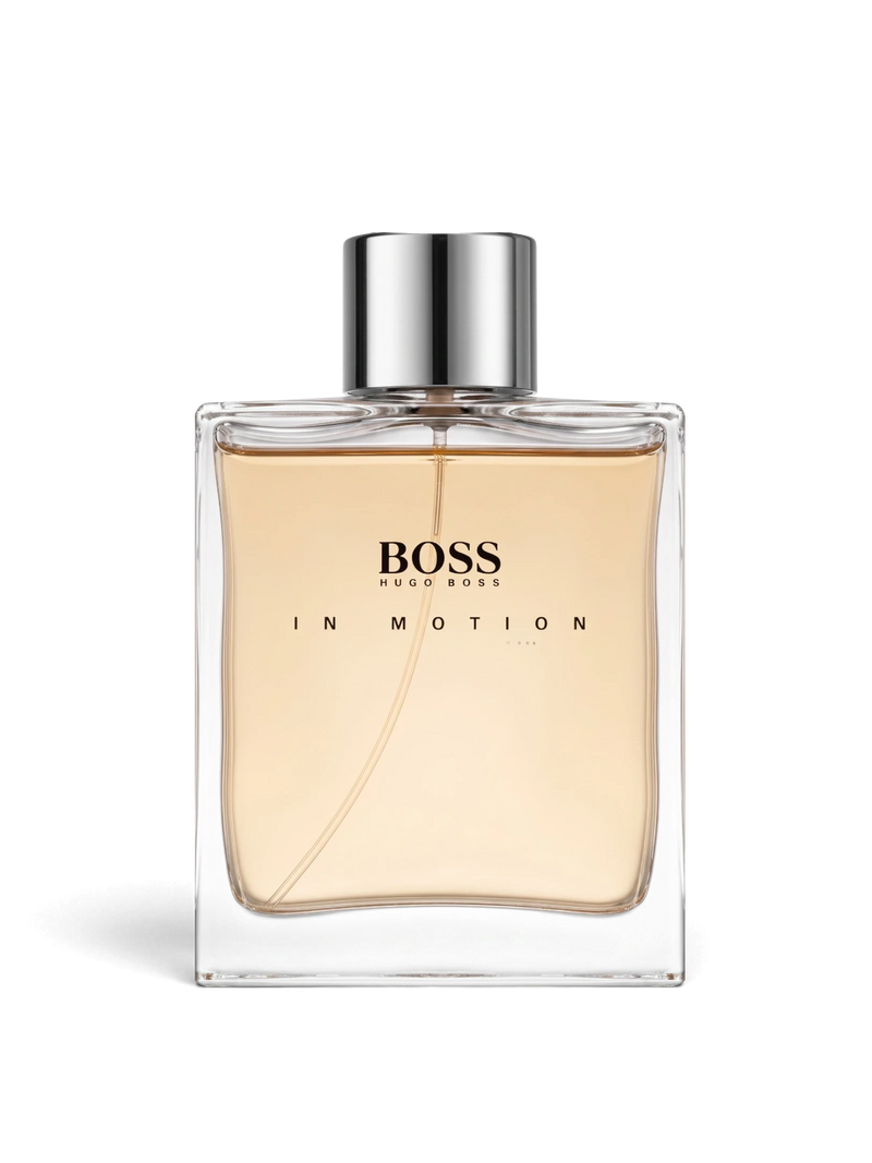 euaden HUGO BOSS Boss in Motion erkek parfümü, 100 ml şık cam şişe tasarımı ve kehribar renkli parfüm içeriği
