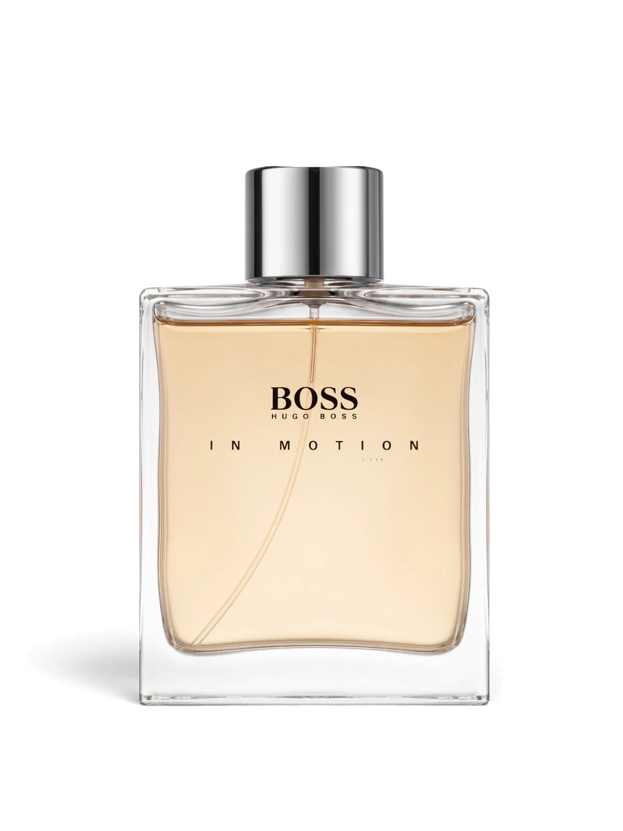 euaden HUGO BOSS Boss in Motion erkek parfümü, 100 ml şık cam şişe tasarımı ve kehribar renkli parfüm içeriği