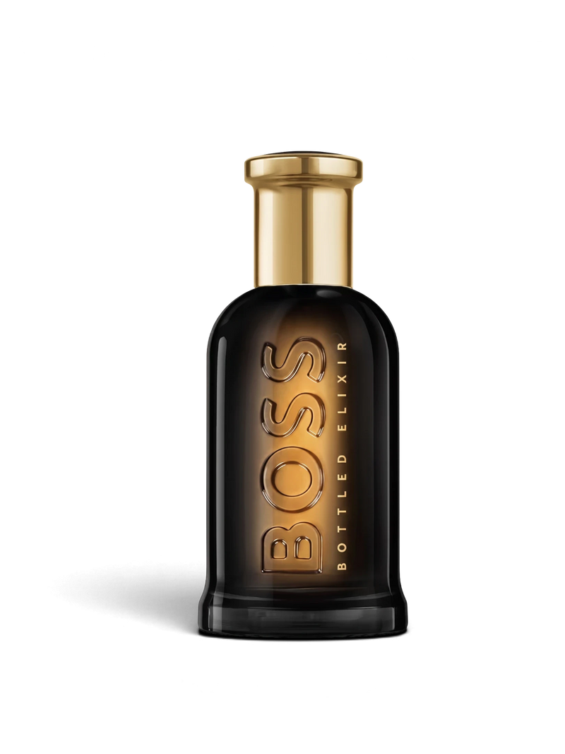 euaden Hugo Boss Boss Bottled Elixir erkek parfümü, altın kapaklı koyu cam şişe tasarımıyla lüks ve yoğun koku.