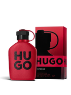 euaden HUGO BOSS Hugo Intense Parfum erkek parfümü, kırmızı şişe tasarımı ve siyah detaylarıyla dikkat çekiyor.