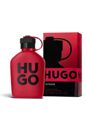 euaden HUGO BOSS Hugo Intense Parfum erkek parfümü, kırmızı şişe tasarımı ve siyah detaylarıyla dikkat çekiyor.
