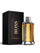 euaden HUGO BOSS Boss The Scent erkek parfümü, kehribar renkli cam şişesi ve şık siyah kutusu ile