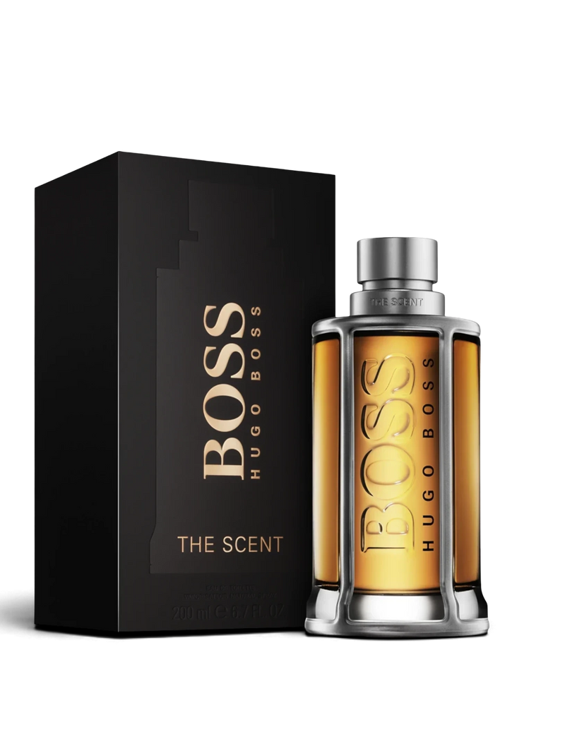 euaden HUGO BOSS Boss The Scent erkek parfümü, kehribar renkli cam şişesi ve şık siyah kutusu ile