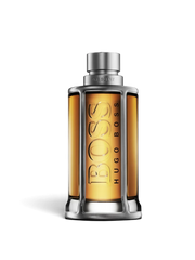 euaden HUGO BOSS Boss The Scent erkek parfümü, kehribar rengi cam şişesi ve metalik kafes tasarımıyla