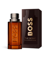euaden HUGO BOSS Boss The Scent Intense erkek parfümü, kehribar renkli cam şişesi ve şık kutusuyla