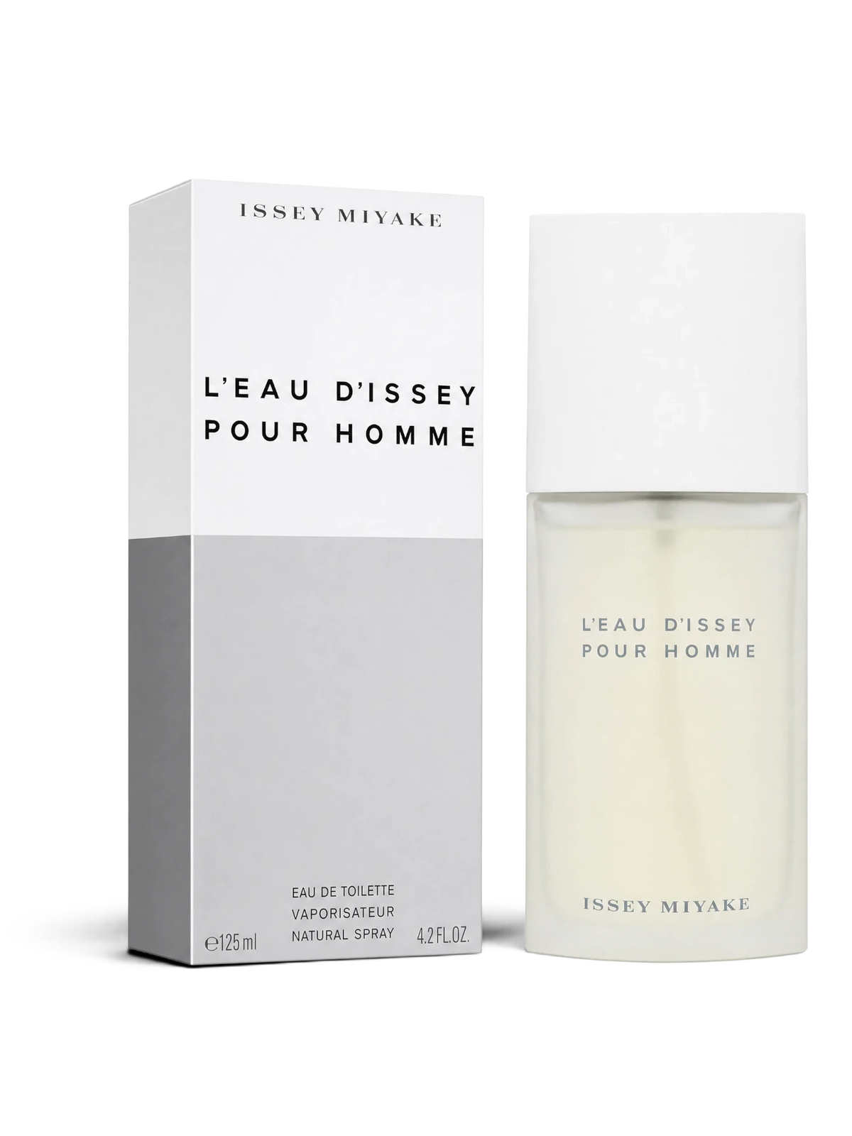 euaden Issey Miyake L'Eau d'Issey Pour Homme erkek parfümü, şık beyaz ve gri kutusuyla birlikte 125ml cam şişe