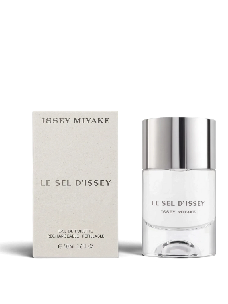 euaden Issey Miyake Le Sel d'Issey 50ml kadın parfümü, şık cam şişesi ve minimalist beyaz kutusu ile