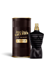 euaden Jean Paul Gaultier Le Male Le Parfum erkek parfümü, siyah ve altın renkli ikonik şişesi ve metal kutusu