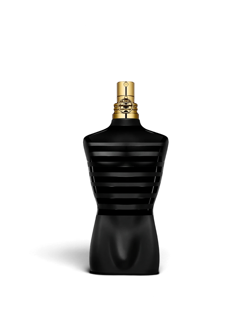 Euaden Jean Paul Gaultier Le Male Le Parfum erkek parfümü, siyah gövdeli ve altın detaylı ikonik şişe tasarımı.