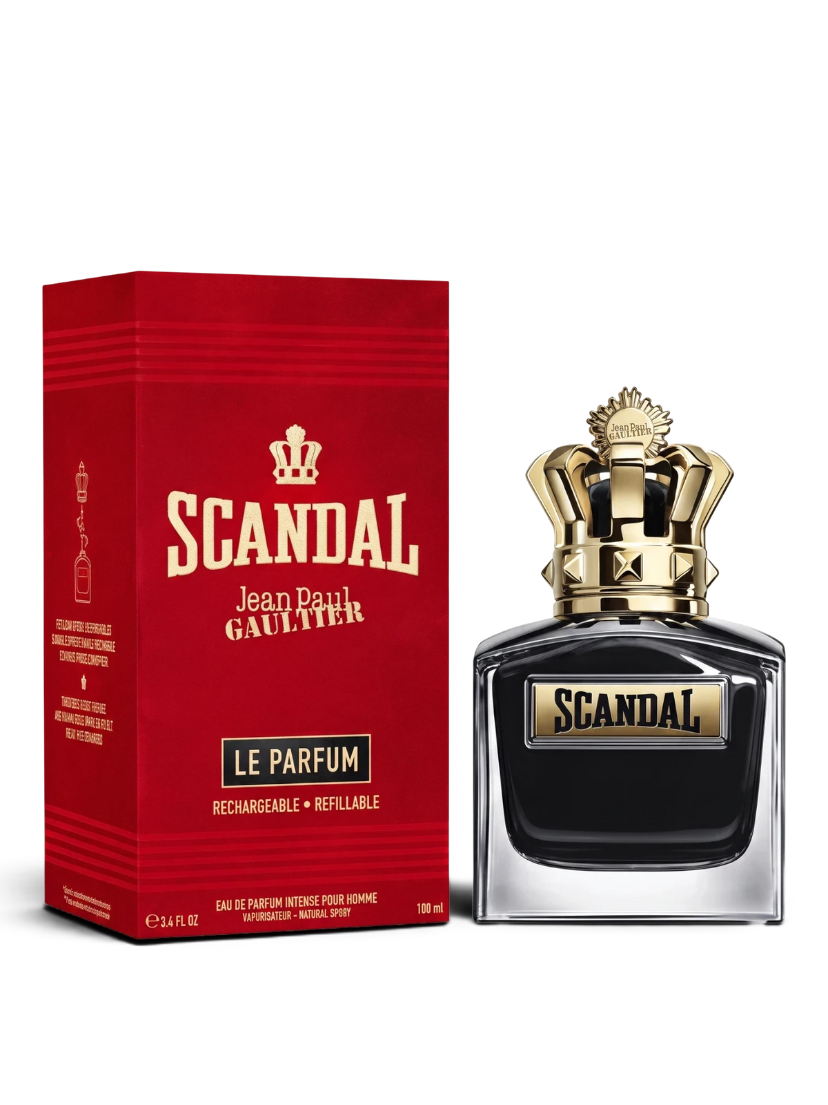 euaden Jean Paul Gaultier Scandal Pour Homme Le Parfum erkek parfümü, altın taç kapaklı siyah şişe ve kırmızı kutu