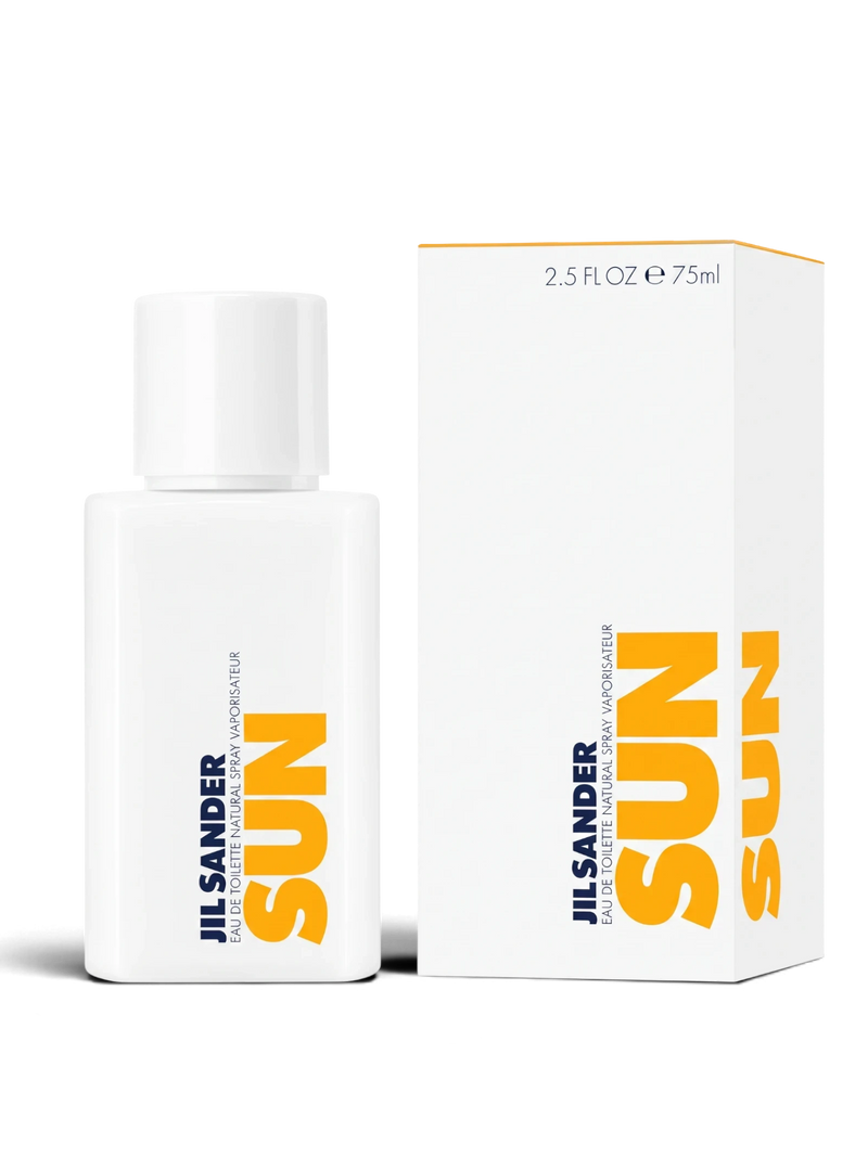 euaden Jil Sander Sun kadın parfümü, beyaz şişe ve kutu tasarımı ile 75 ml EDT yaz kokusu
