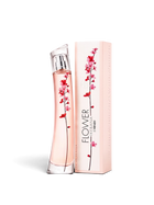 euaden KENZO Flower Ikebana kadın parfümü, üzerinde sakura çiçeği desenli zarif cam şişe ve uyumlu kutusu