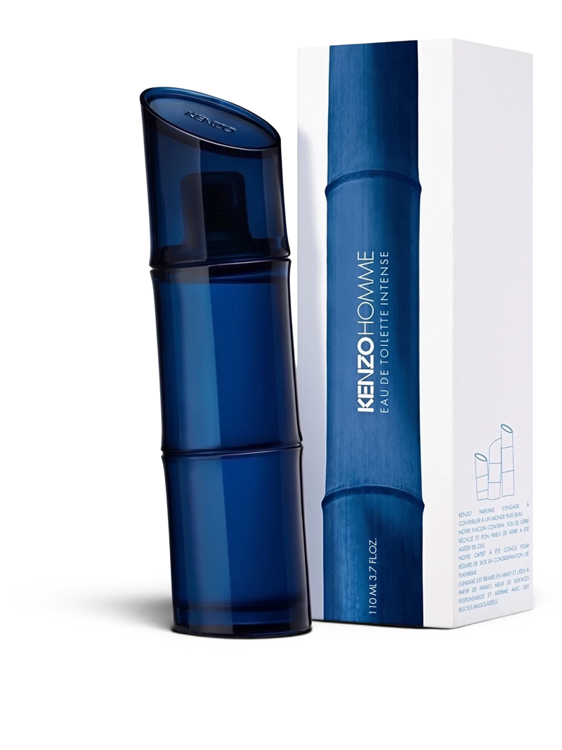 euaden KENZO Pour Homme 110 ml erkek parfümü, bambu formunda koyu mavi cam şişesi ve özel kutusu ile