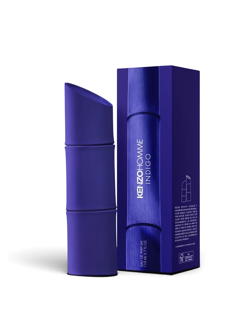 euaden Kenzo Pour Homme Indigo erkek parfümü, bambu tasarımlı koyu mavi şişesi ve uyumlu kutusu ile 110 ml EDP
