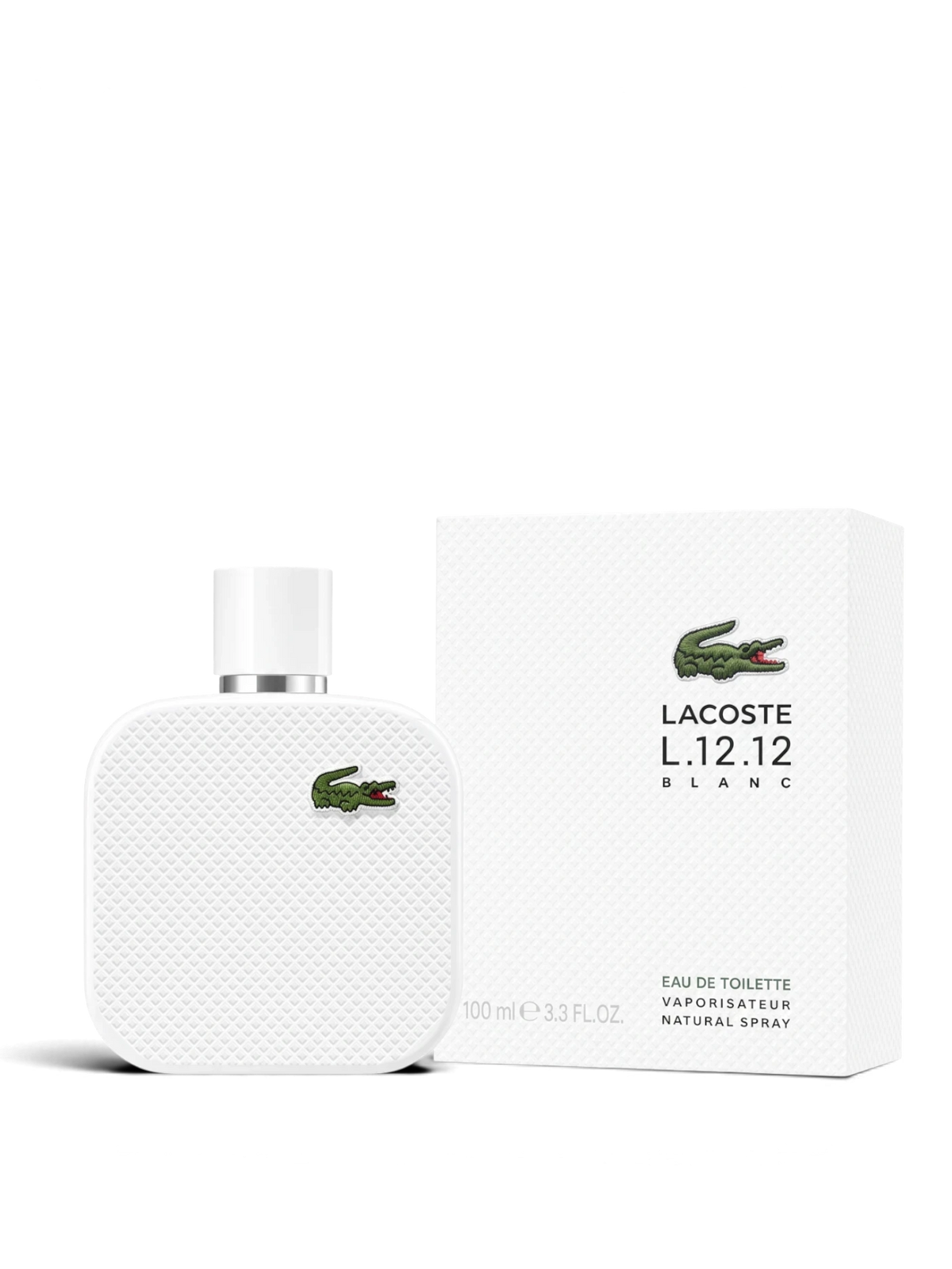 euaden Lacoste L.12.12 Blanc erkek parfümü, 100 ml beyaz şişe ve kutu tasarımı, minimalist ve ferah koku